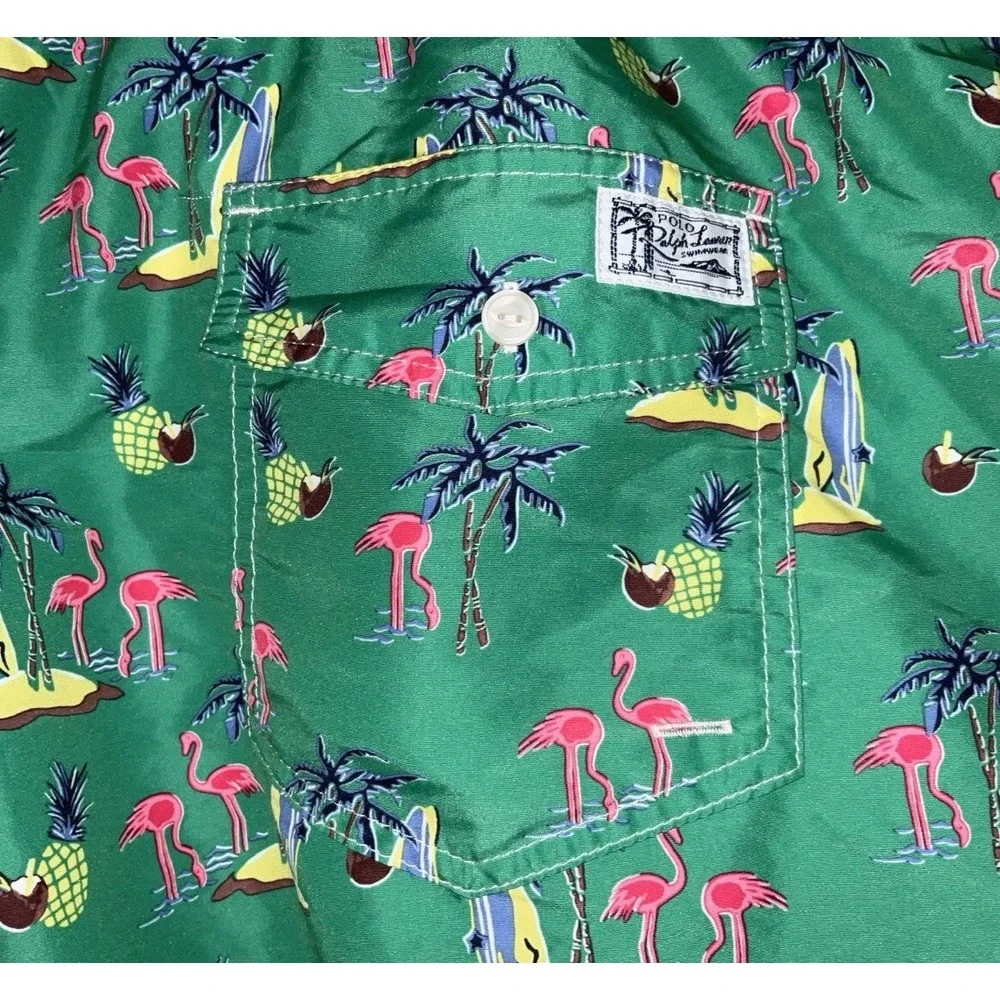 NWT Men's Polo Ralph Lauren Green Tropical Print Lined‎ Swim Trunks 4XB Big